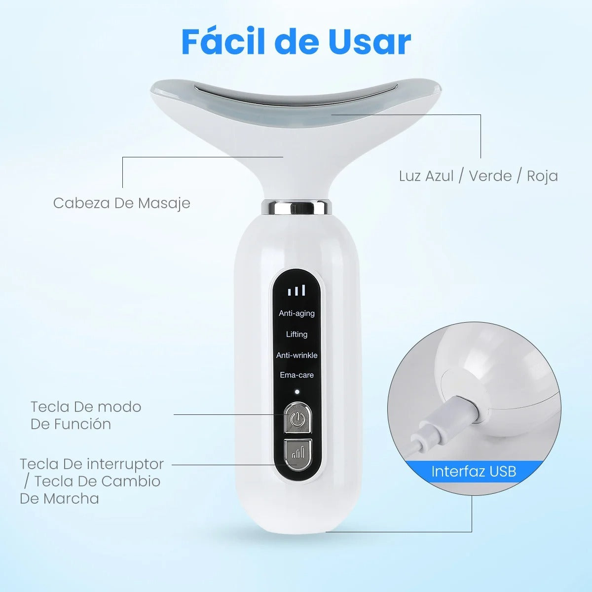 Masajeador facial con LED